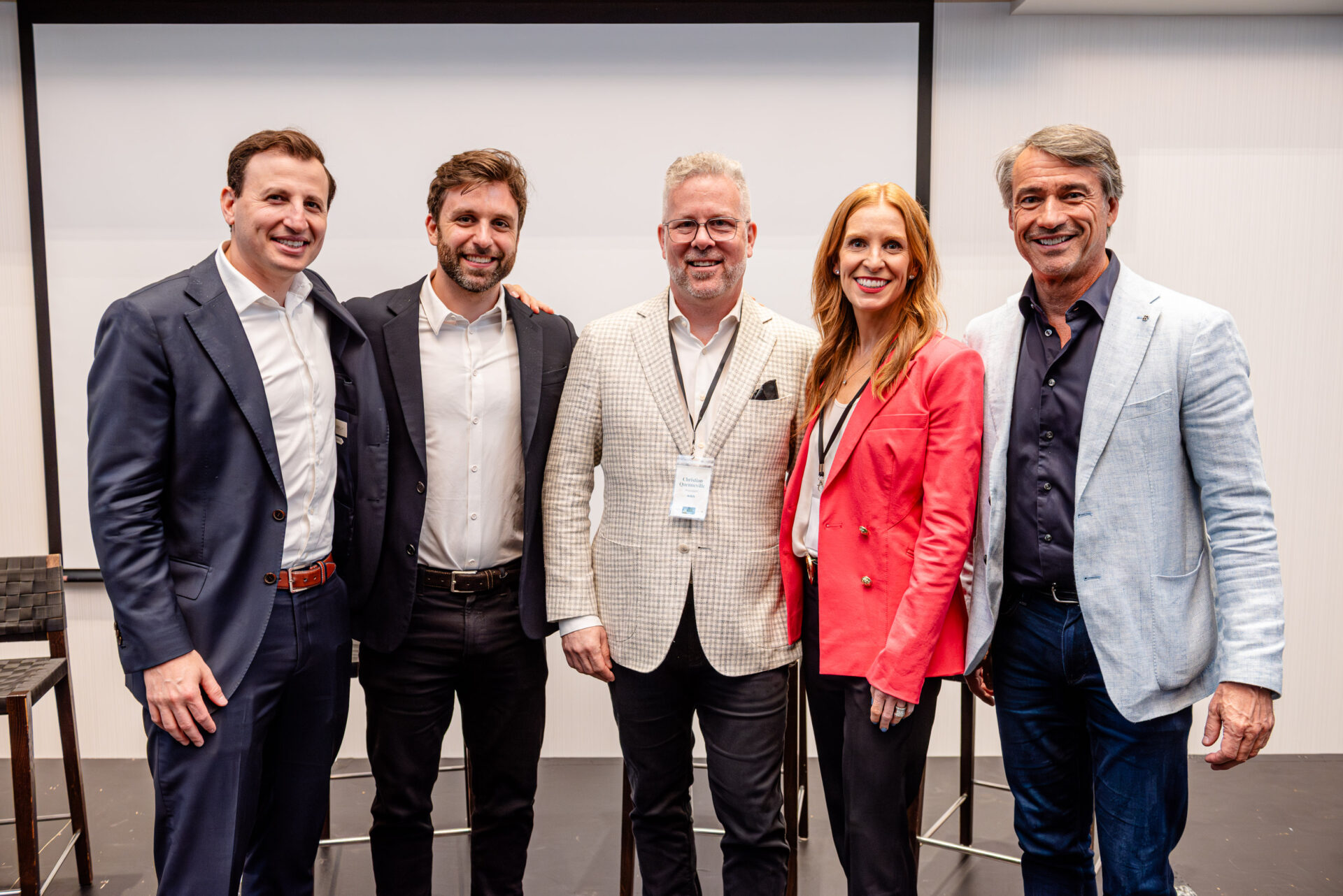 Group photo of Oren Eizenman, Eric Falardeau, Christian Quenneville, Andrea Hunt and Mario Lemieux at the C-Suite Marketing Summit.
